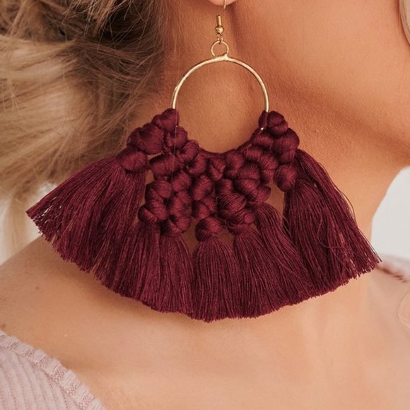 The House Of Gentry Jewelry - Wine Braided Fan Hoop Earrings